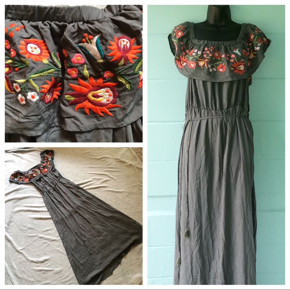 DAVI & DANI Embroidered Off Shoulder Maxi Dress 1X